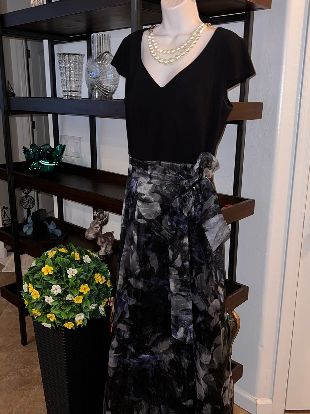 Black Floral Wrap Maxi Skirt with Tie Waist